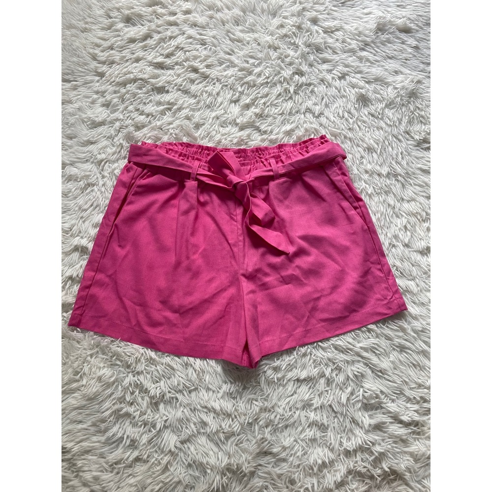 Milk + Honey Essentials Linen Blend Belted High Waisted Paper Bag Shorts